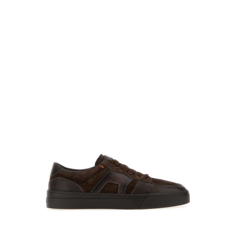 Santoni Men Brown Leather And Suede Dbs-Sport  Sneakers